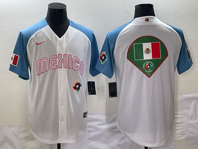 Men 2023 World Cub Mexico Blank White blue Nike MLB Jersey14